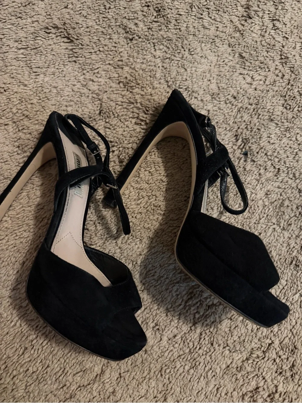 Miu Miu Black Suede Open-Toe Strappy Heels